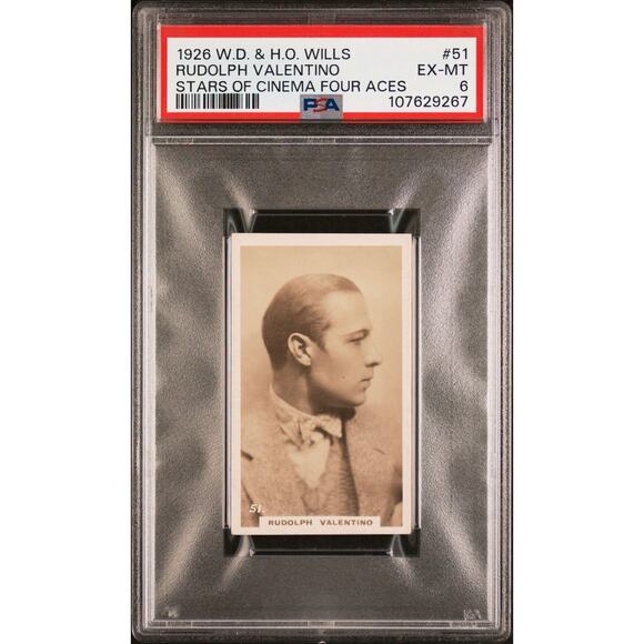 1926 W.D. & H.O. Rudolph Valentino PSA 6 Four Aces Stars of Cinema Tobacco Card - Picture 1 of 4